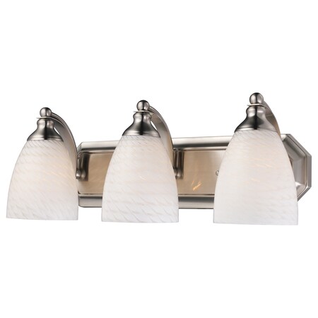 Elk Lighting Vanity 3-Light Wall Lamp in Satin Nickel with White Swirl Glass 570-3N-WS